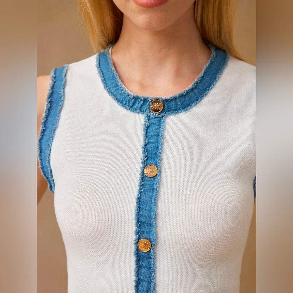 NWT Micas Knit Metallic Button Patchwork Sleeveless Sweater Dress, Large - Picture 2 of 13